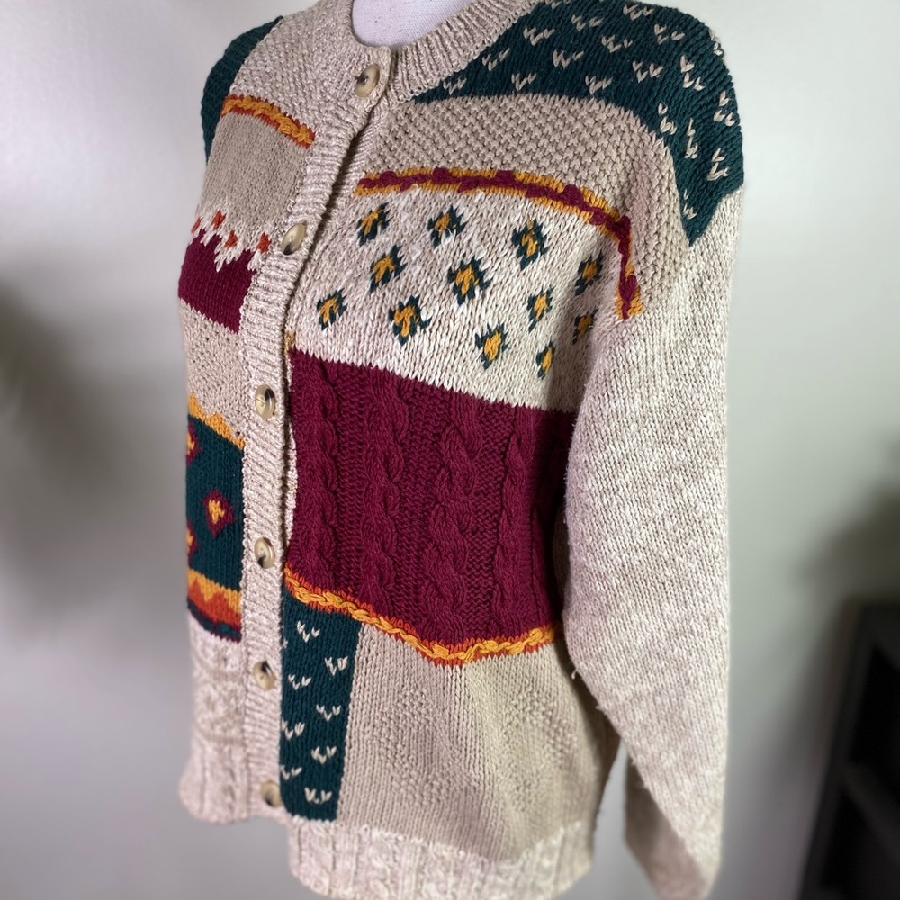 Russ sport co.Vtg women’s color block buttoned chunky knit cardigan swea Sz M - Picture 6 of 11